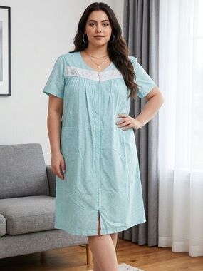 Vintage Y2K Pink K Aqua Floral Zip Front House Dress Duster 2X